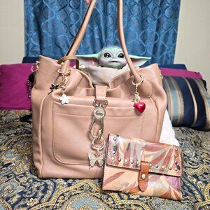 Dooney & Bourke Belvedere Logo-Lock Tote in Camel GUC w/Patricia Nash Wallet NWT